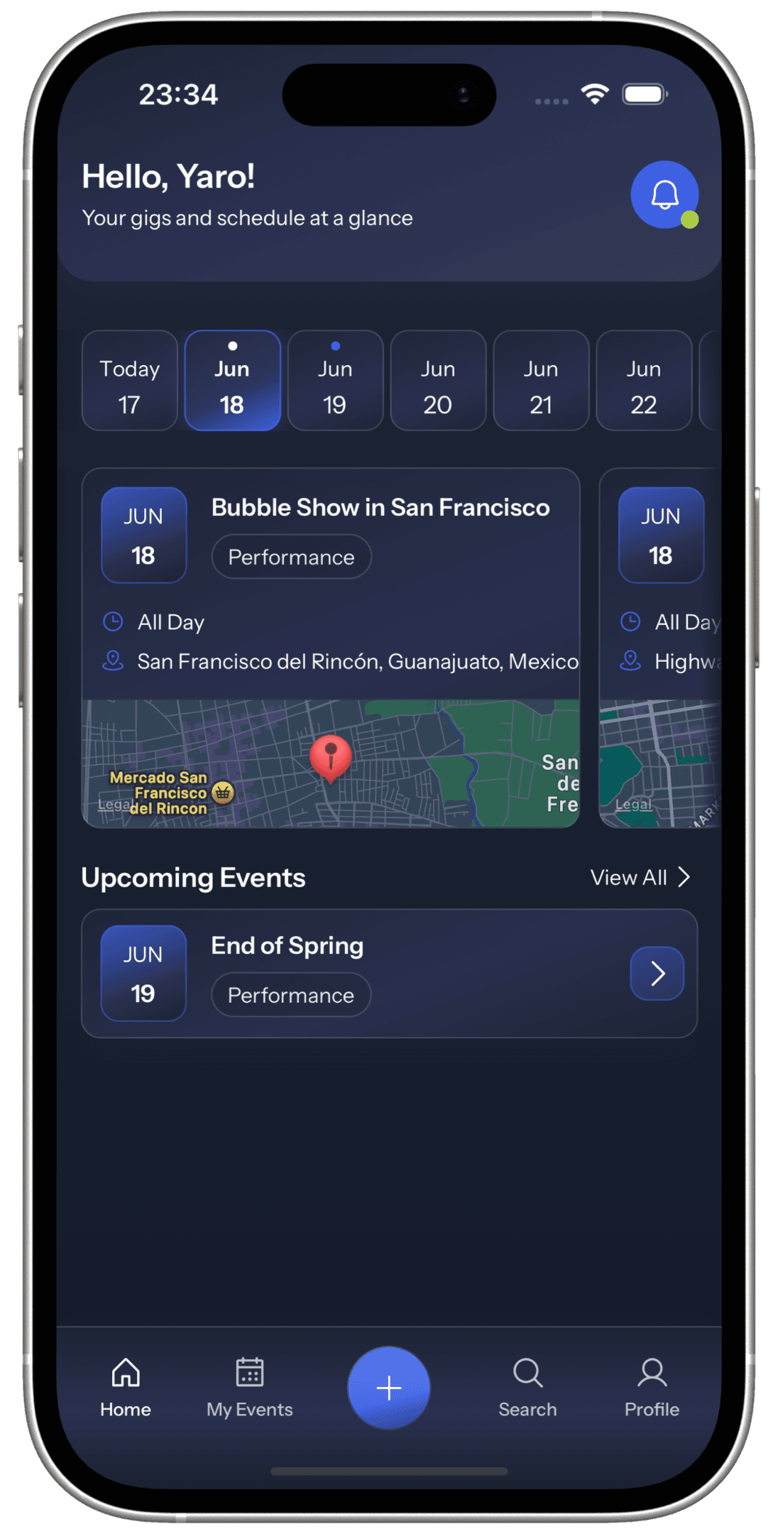 OnTop homepage schedule screen in an iPhone 16